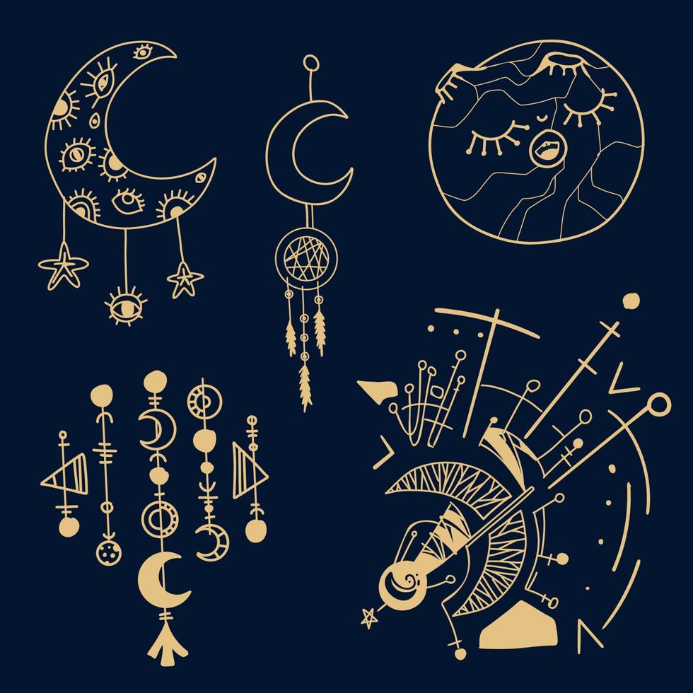 Vector elements of celestial bodies month, moon, dream catcher, abstraction