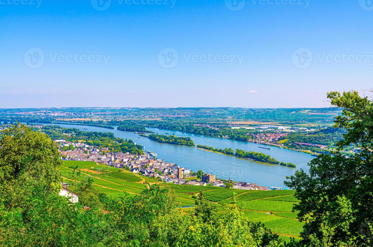 Aerial panoramic view of river Rhine Gorge or Upper Middle Rhine Valley winemaking region photo