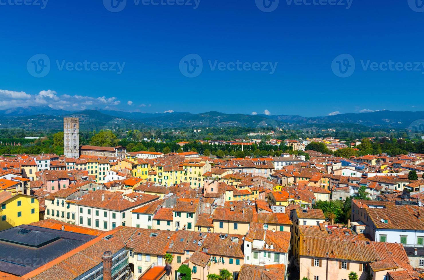 Aerial top panoramic view of historical centre medieval town Lucca photo