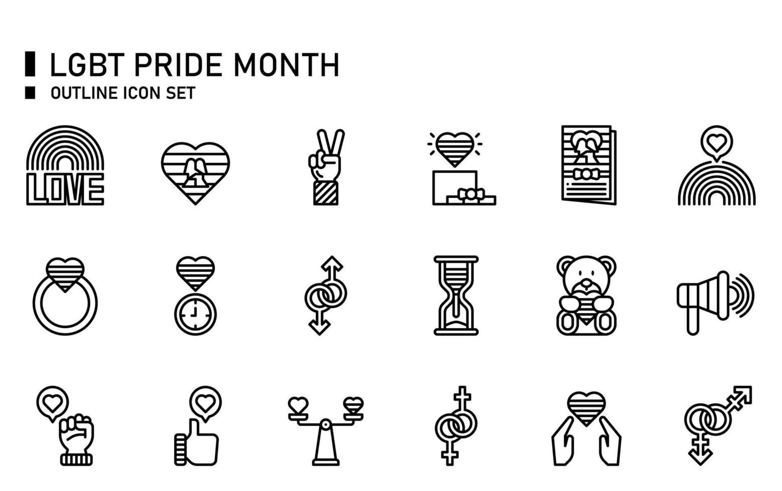 conjunto de iconos de contorno del mes del orgullo lgbt. vector