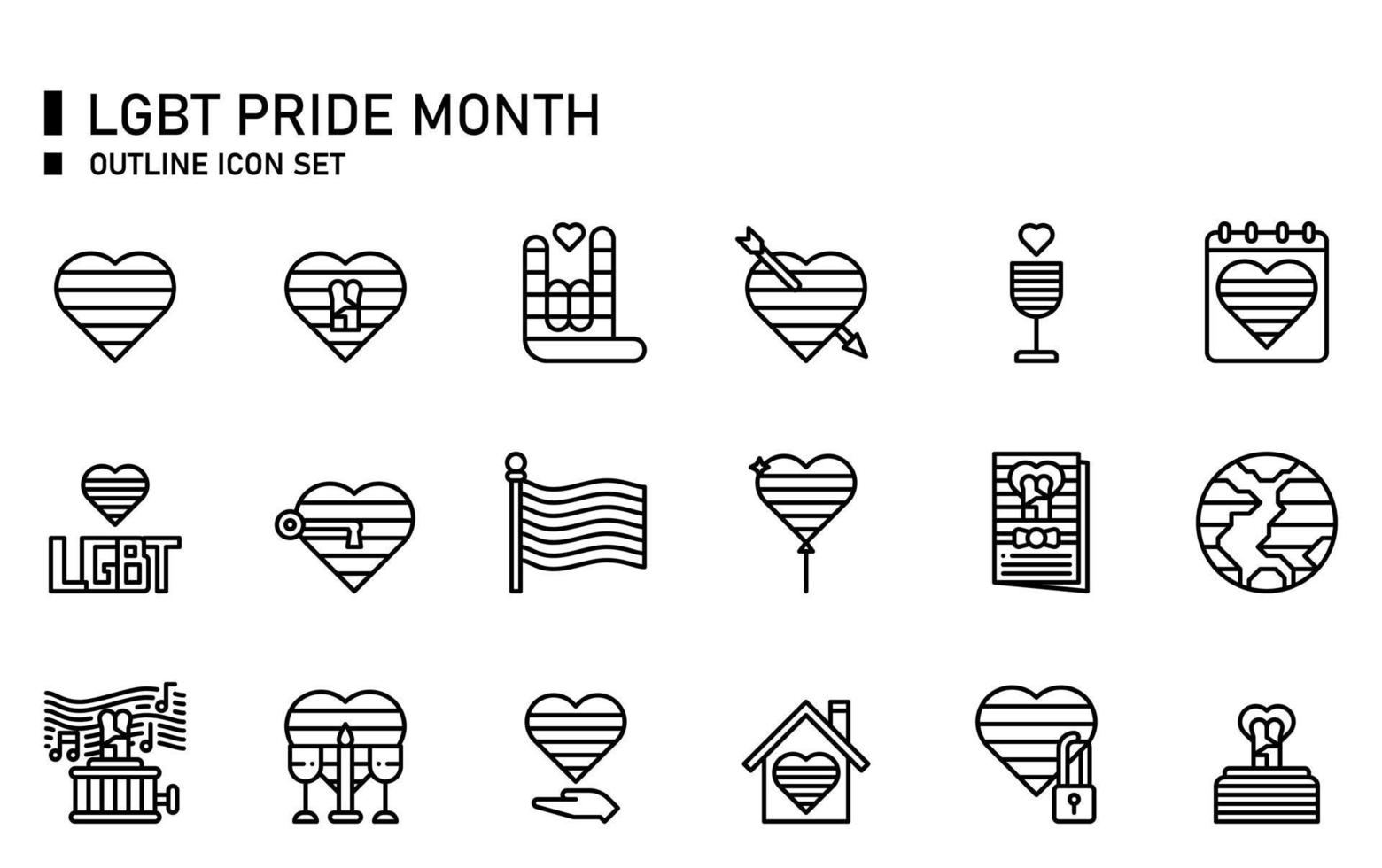 LGBT Pride month outline icon set. vector