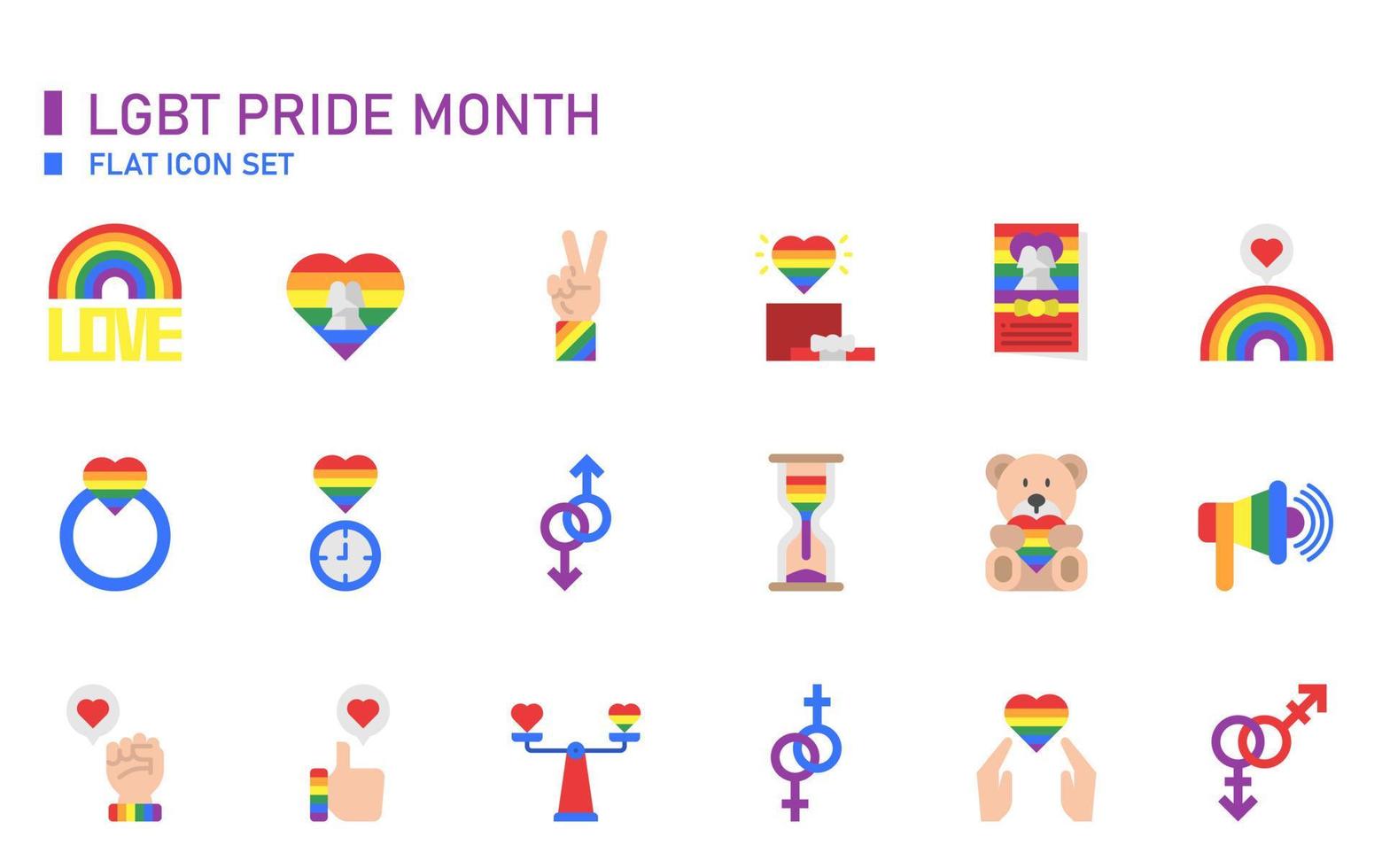 LGBT Pride month flat icon set. vector