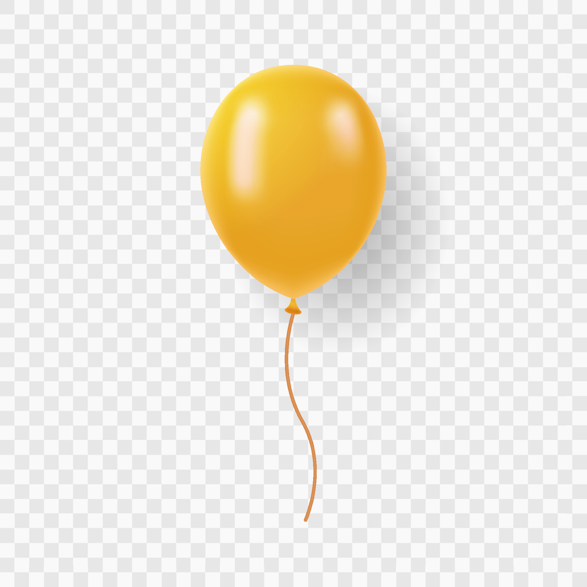 Single Orange Balloon with Ribbon on Transparent Background. Orange