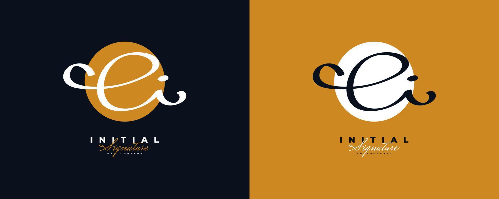 Initial E and I Logo Design with in Elegant and Minimalist Handwriting Style. EI Signature Logo or Symbol for Wedding, Fashion, Jewelry, Boutique, and Business Identity vector