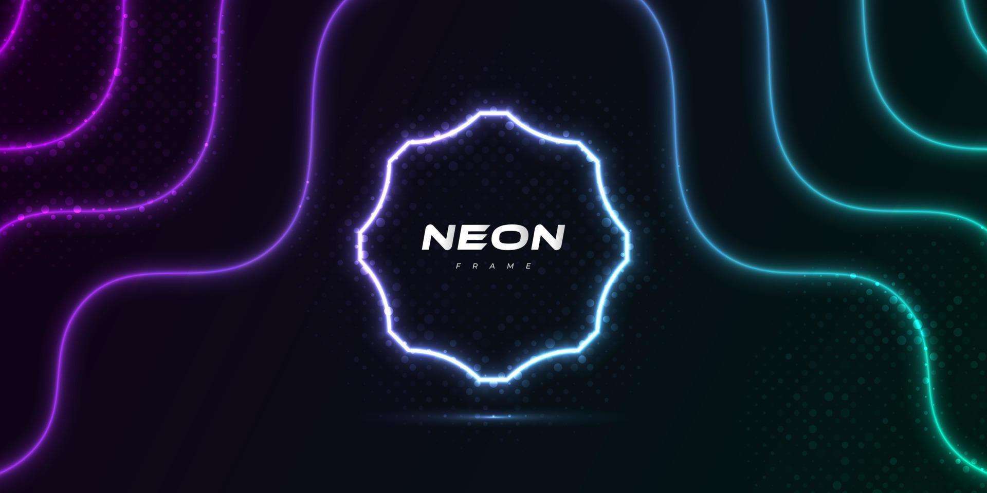 Futuristic Modern Sci-Fi Background with Glowing Neon Lines with Halftone Style Isolated on Dark Background. Neon Light Background with Empty Space vector