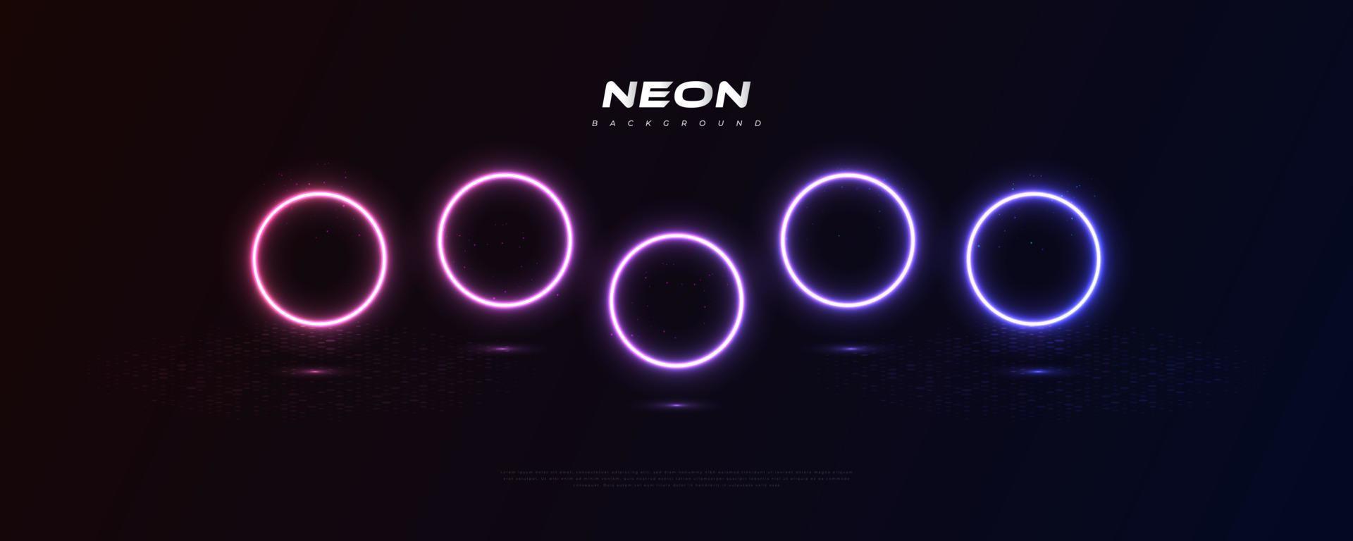 Futuristic Modern Sci-fi Background with Glowing Neon Circles on Dark Background. Abstract Blue And Purple Neon Light Shapes On Black Background vector