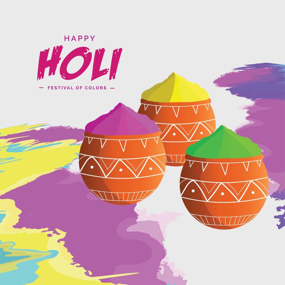 Hand drawn pot with color holi festival background vector