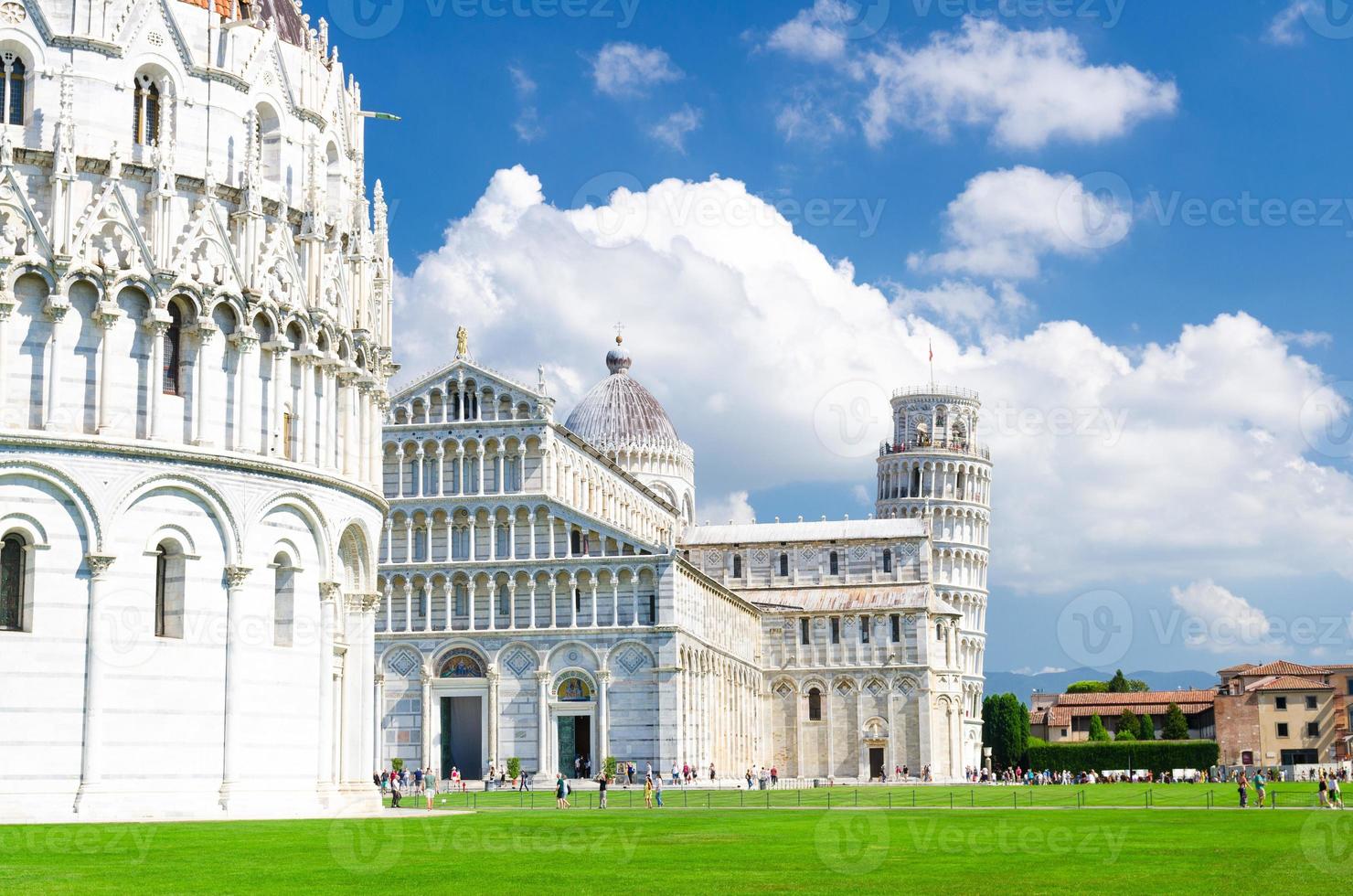 Pisa Baptistery Battistero, Pisa Cathedral Duomo Cattedrale and Leaning Tower Torre on Piazza del Miracoli square photo