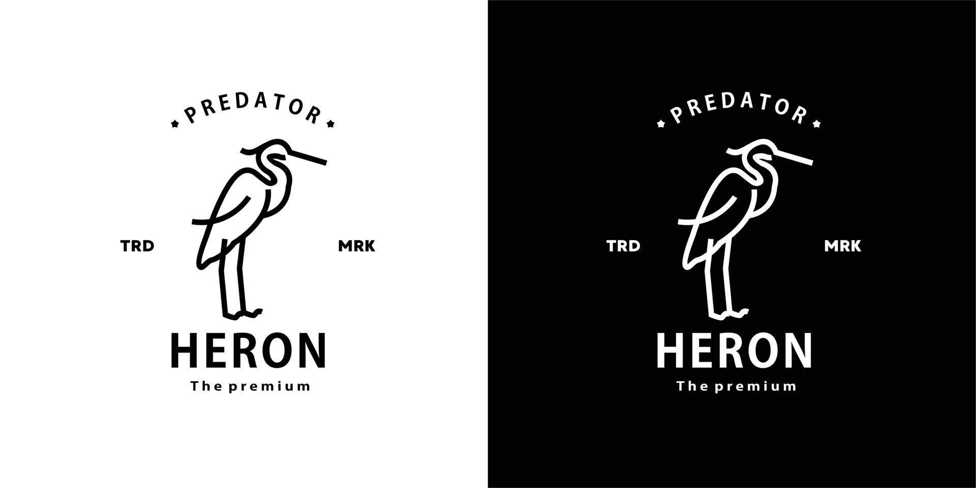 vintage retro hipster heron logo vector outline monoline art icon