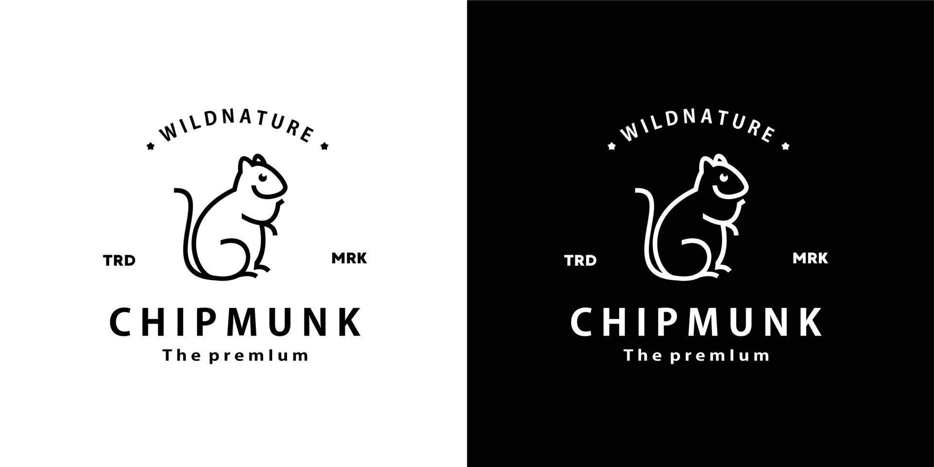 vintage retro hipster chipmunk logo vector outline monoline art icon