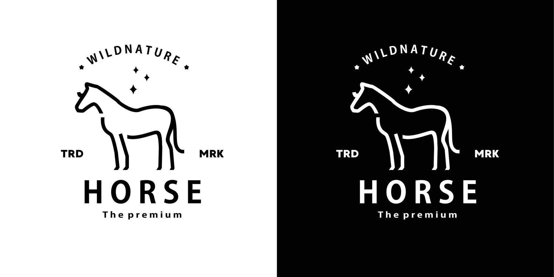 vintage retro hipster horse logo vector outline monoline art icon