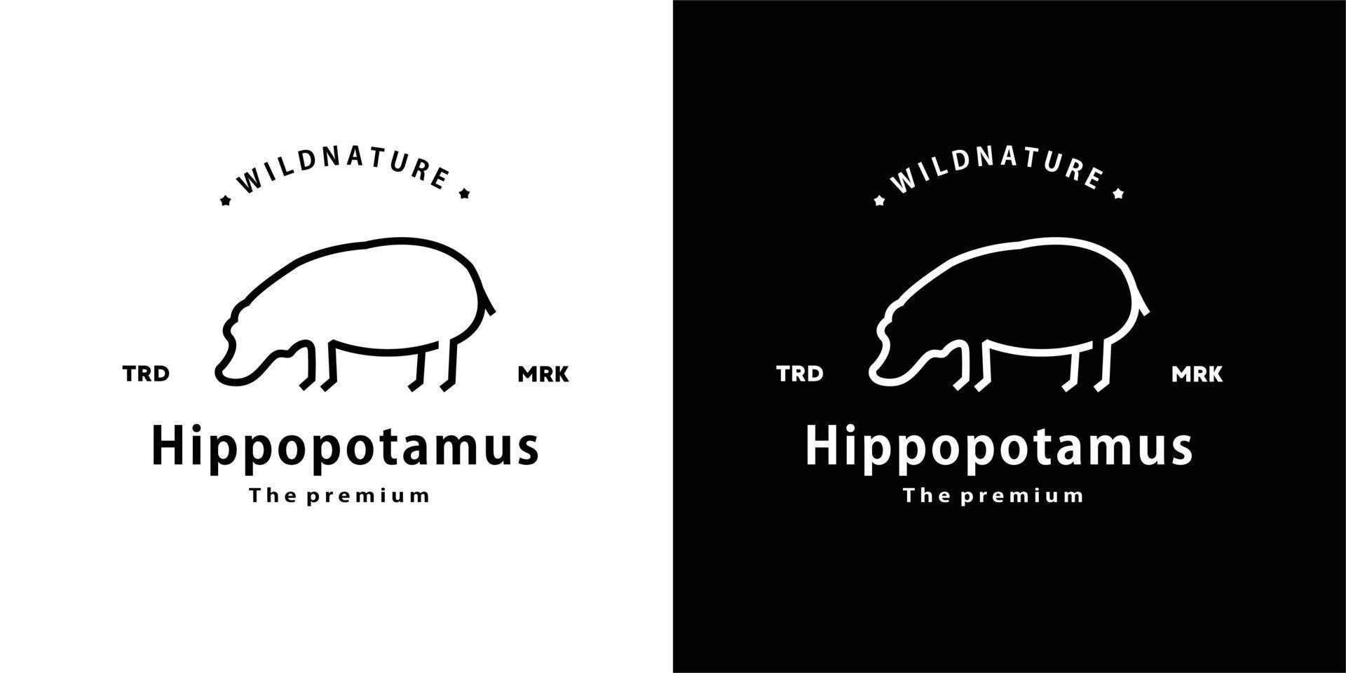vintage retro hipster hipopótamo logo vector contorno monoline arte icono