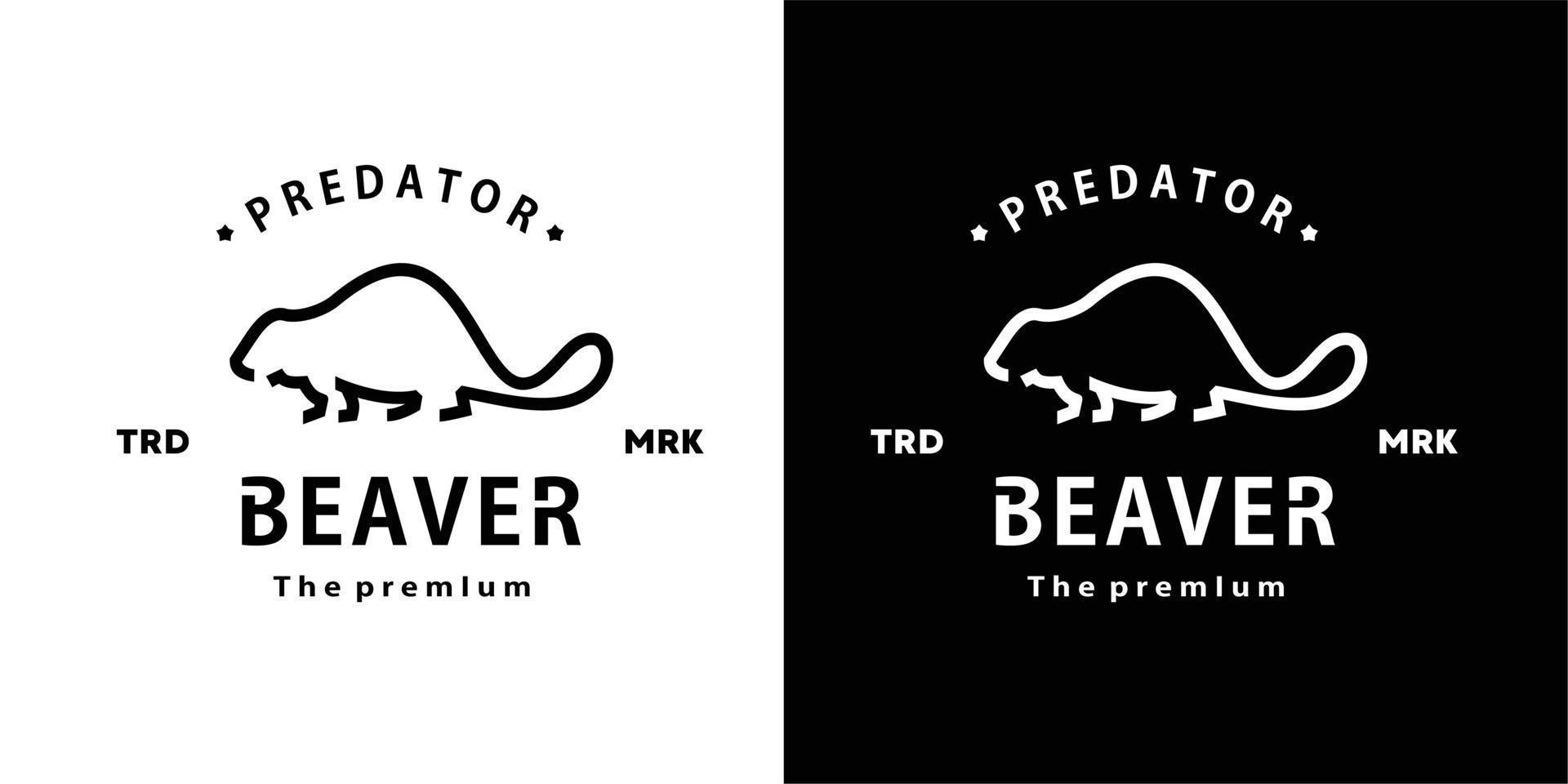 vintage retro hipster beaver logo vector outline monoline art icon