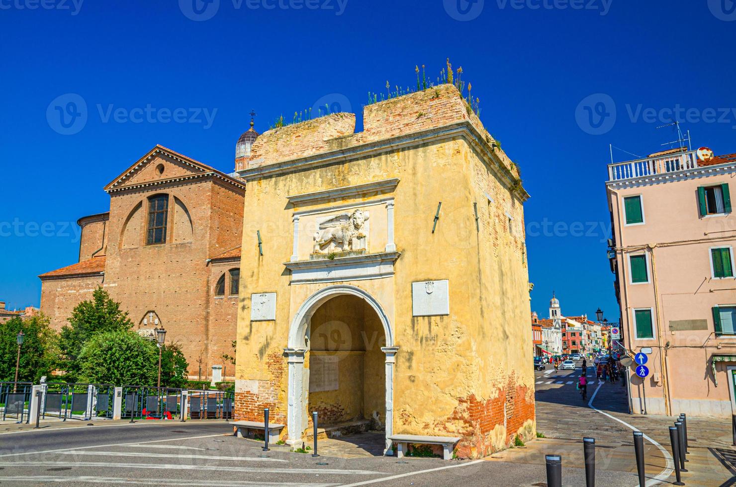 Porta Santa Maria o Porta Garibaldi gate and Cathedral Santa Maria Assunta Duomo catholic church in Chioggia photo