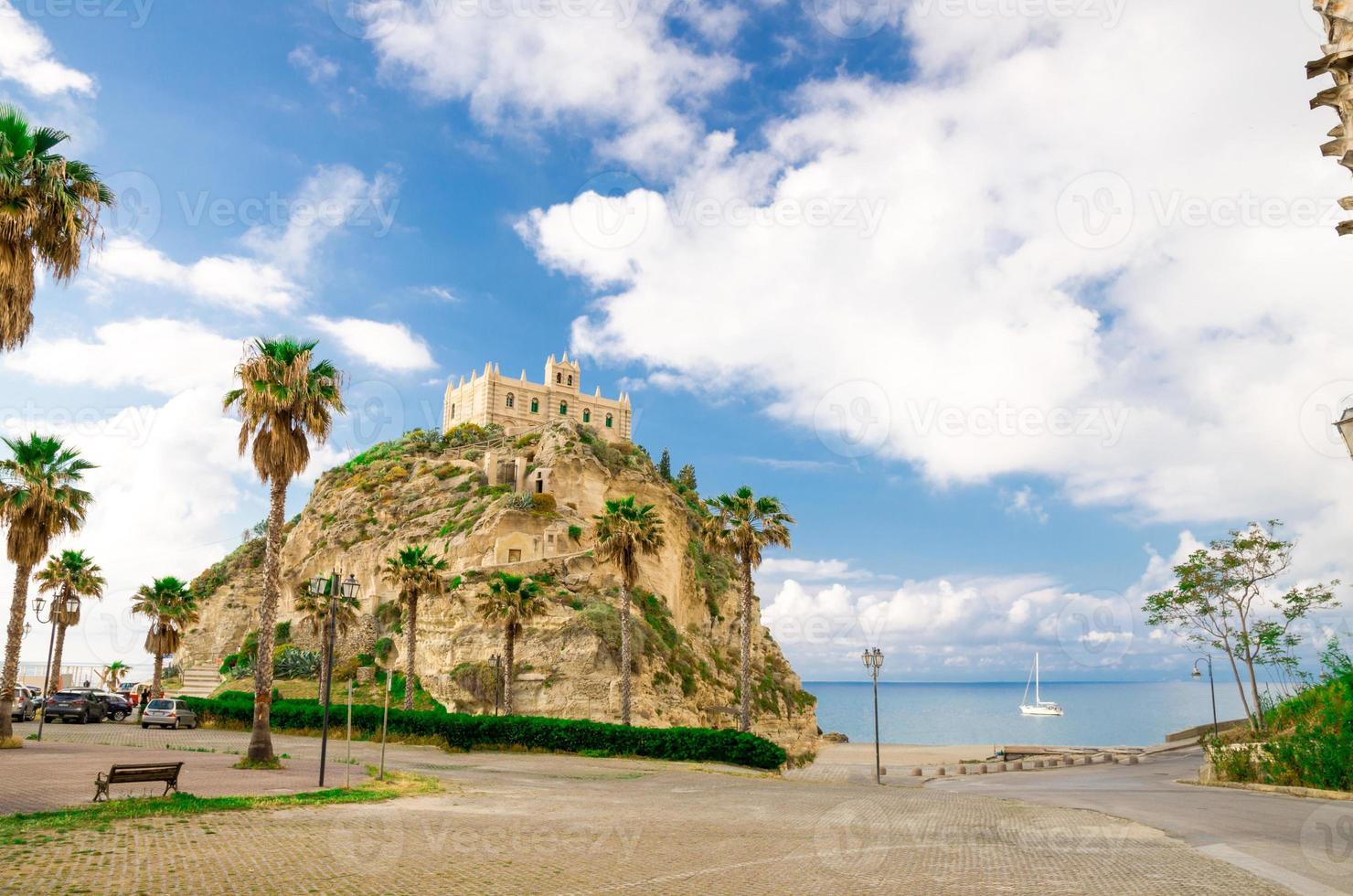 Sanctuary church Santa Maria dell Isola on top rock, Tropea, Italy photo