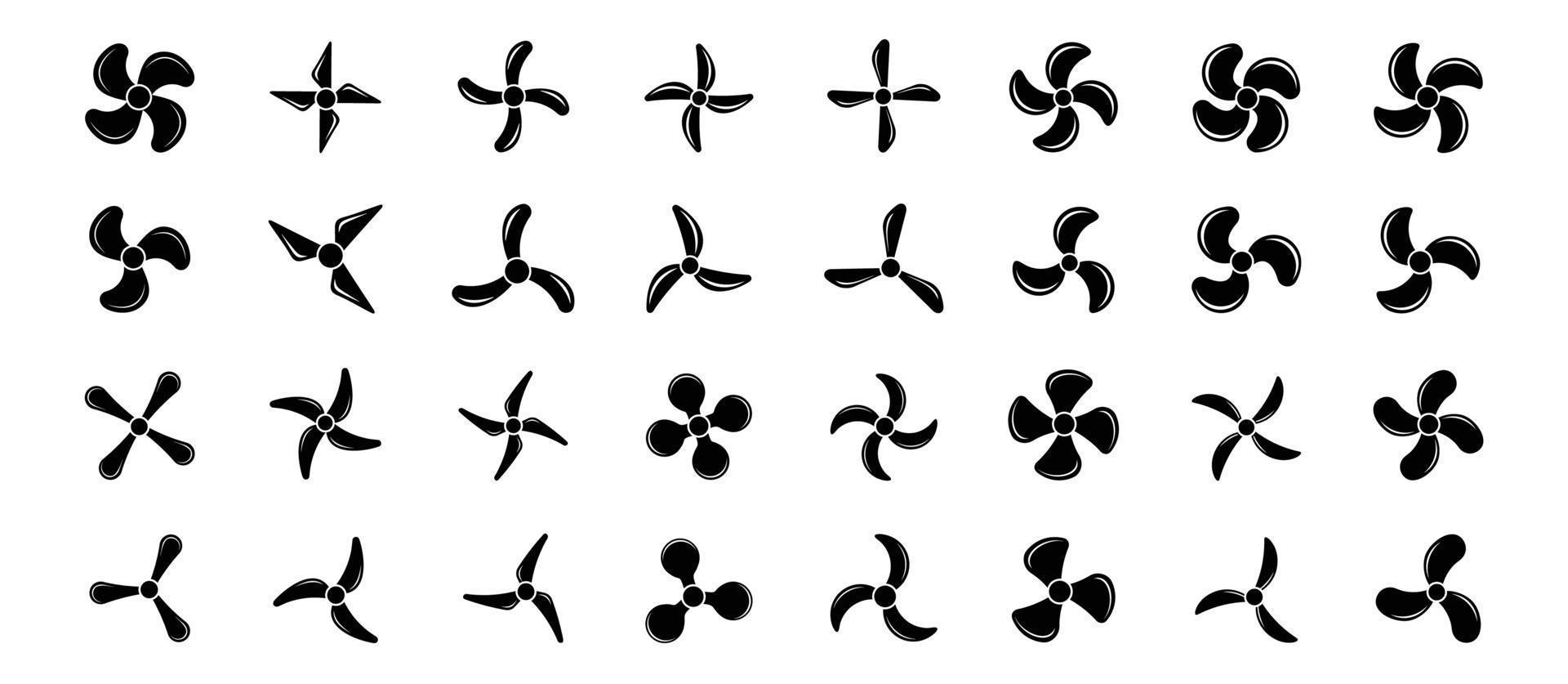 iconos de hélice de avión, símbolos ilustración vectorial giratoria del ventilador. conjunto de iconos de hélice vector
