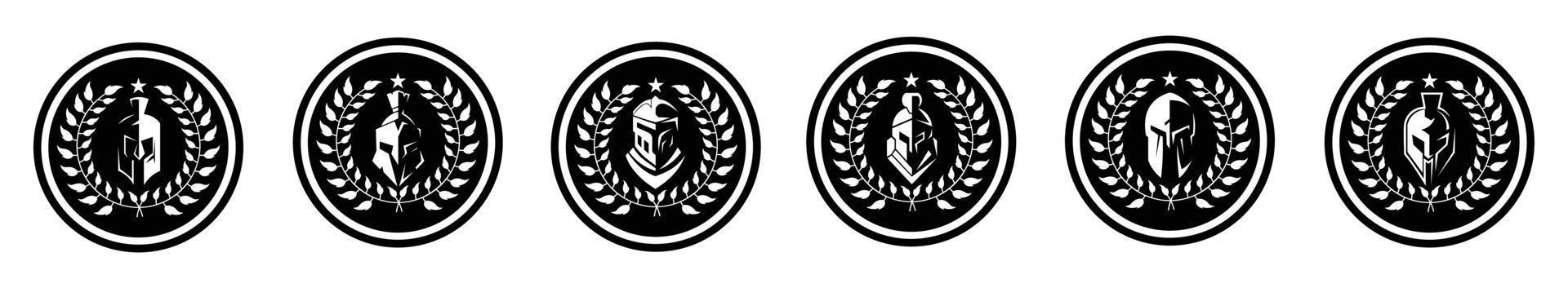 medallón con casco espartano espartano para vector de diseño de logotipo de guerrero griego