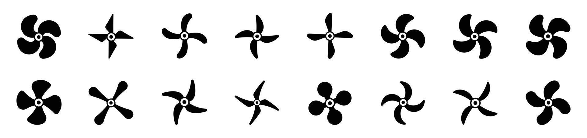 iconos de hélice de avión, símbolos ilustración vectorial giratoria del ventilador. conjunto de iconos de hélice vector