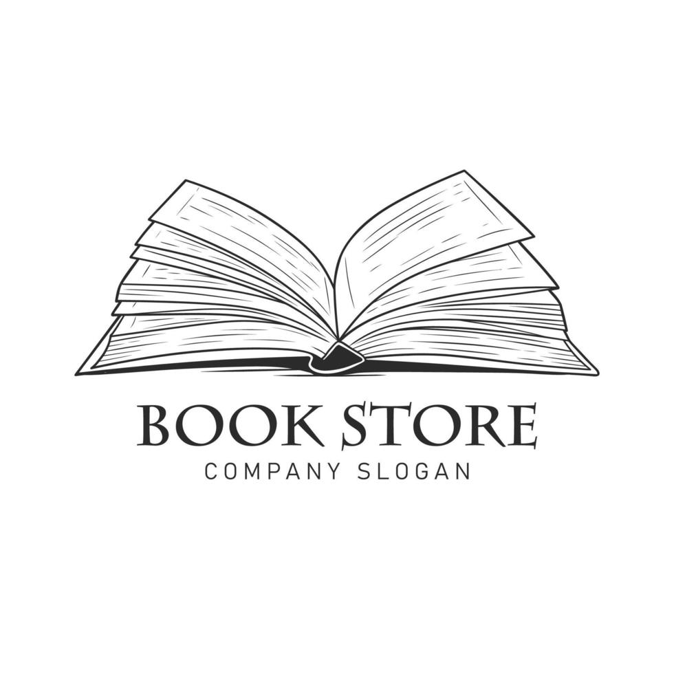 Black and white open book vector logo illustration on white background