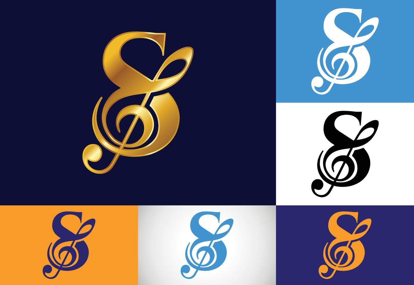 alfabeto de monograma s inicial con una nota musical. signos sinfónicos o melódicos. símbolo de signo musical. vector