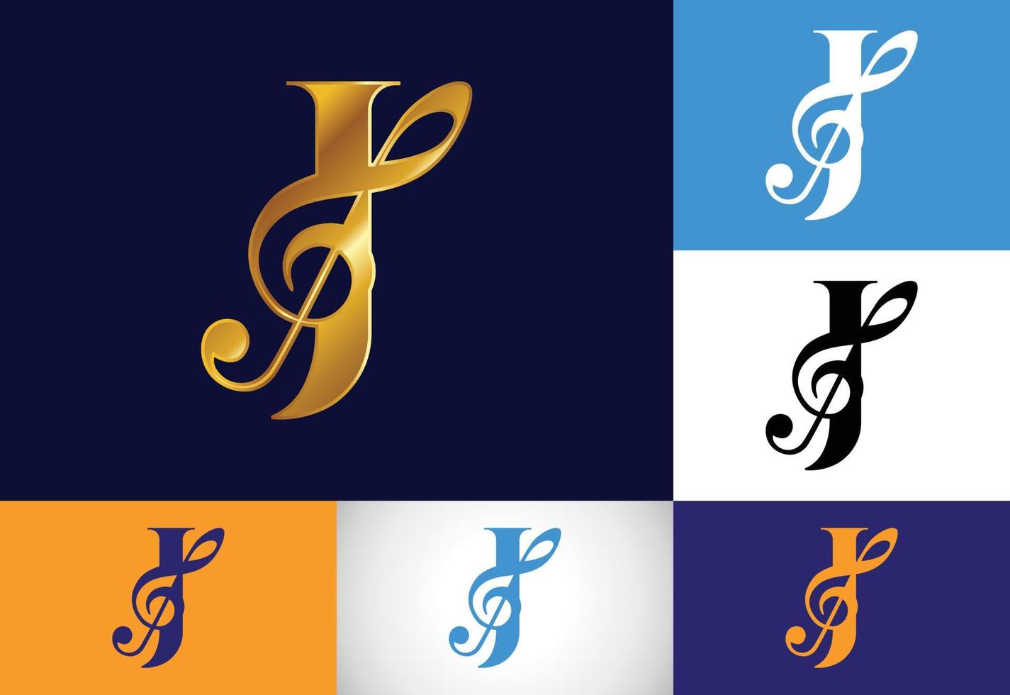 Initial J monogram alphabet with a musical note. Symphony or melody signs. Musical sign symbol. vector