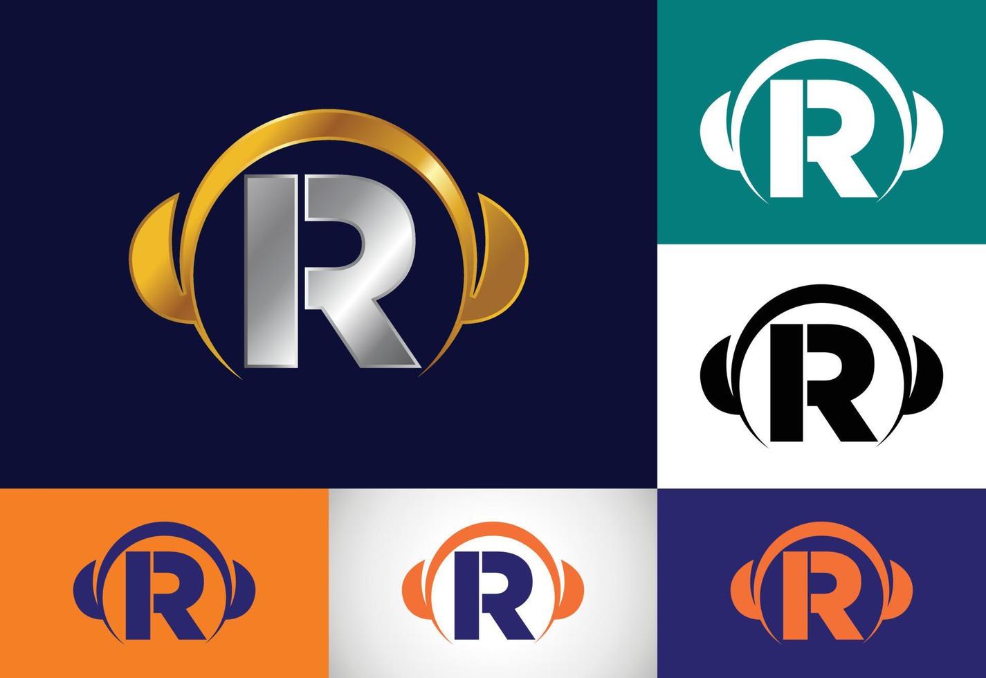 Initial R monogram alphabet with a headphone. Headphone Logo. Music sign symbol. Font emblem. vector
