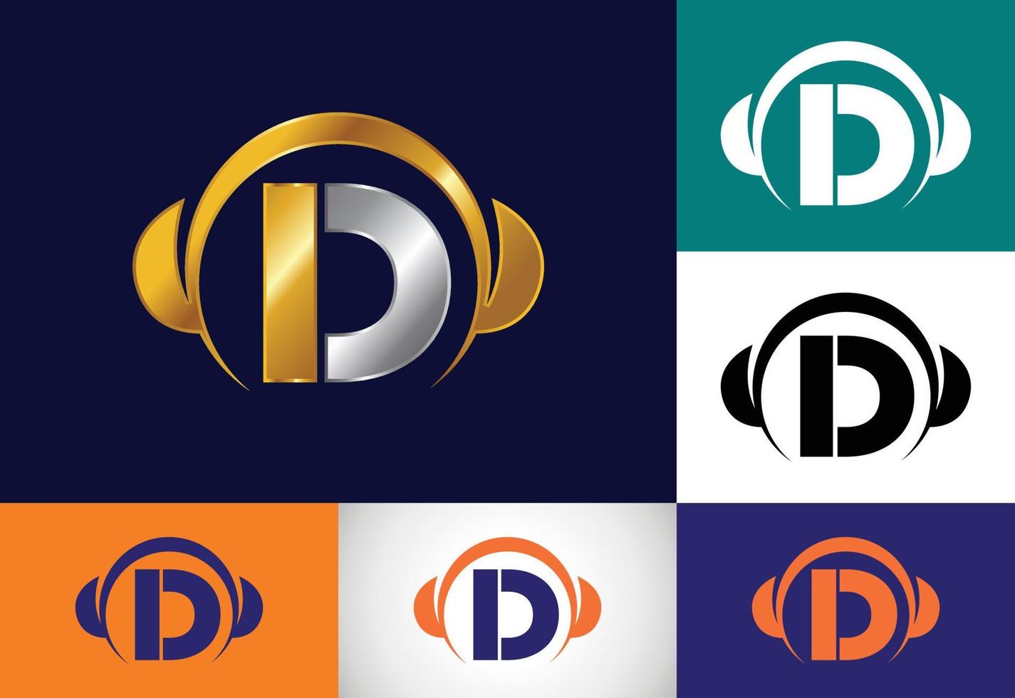 Initial D monogram alphabet with a headphone. Headphone Logo. Music sign symbol. Font emblem. vector