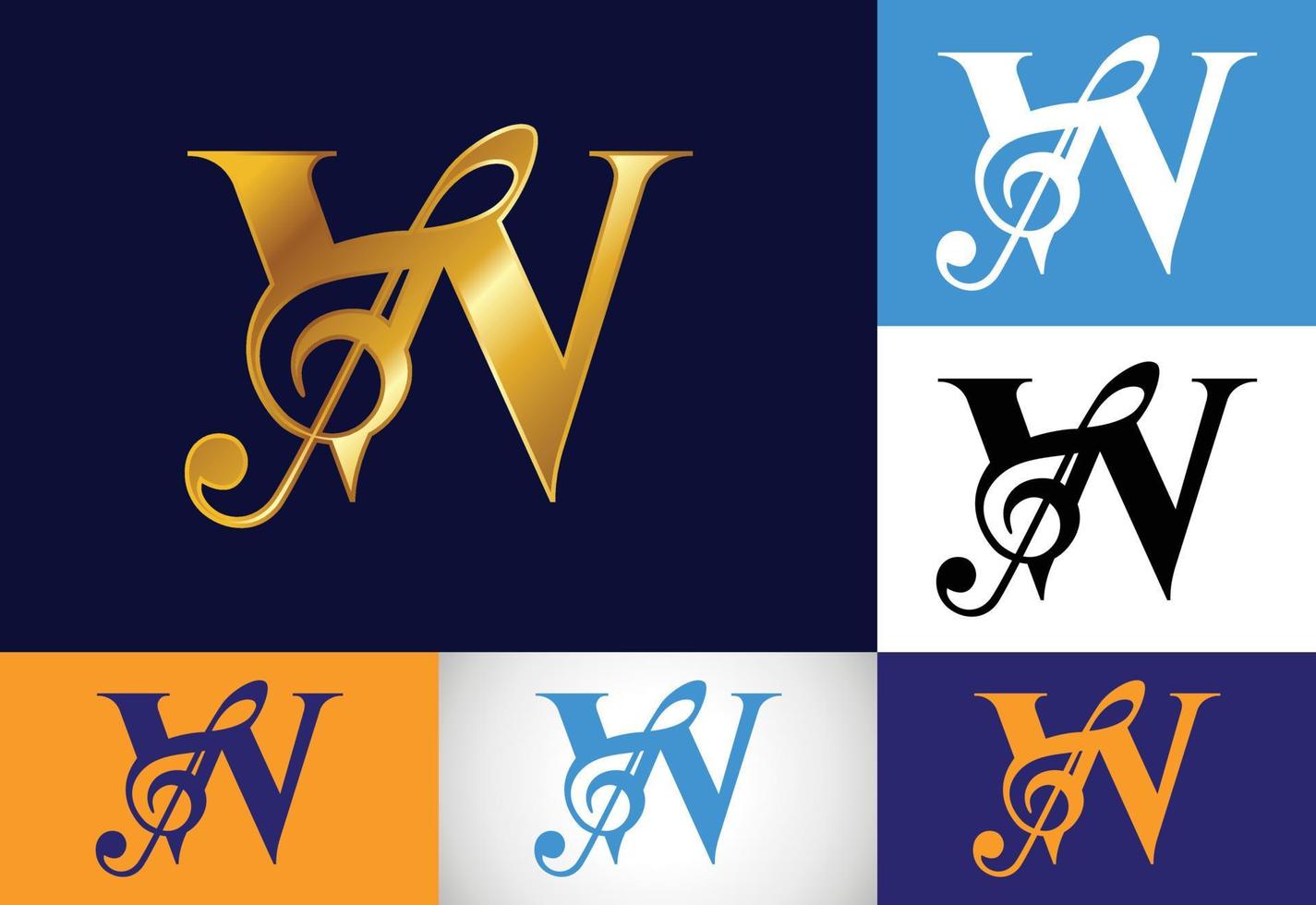 Initial W monogram alphabet with a musical note. Symphony or melody signs. Musical sign symbol. vector