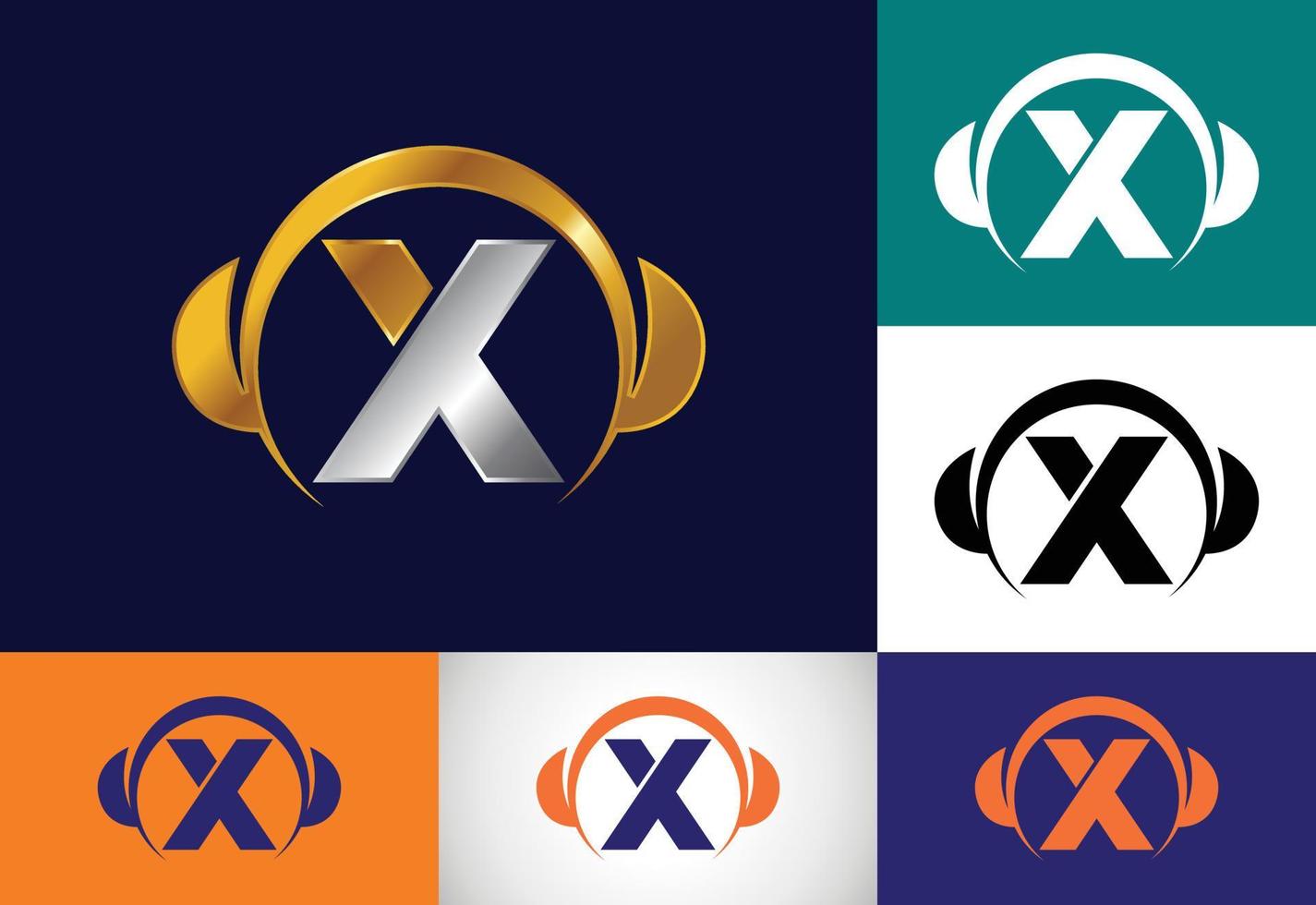 alfabeto de monograma x inicial con auriculares. logotipo de auriculares símbolo de signo de música. emblema de fuente vector