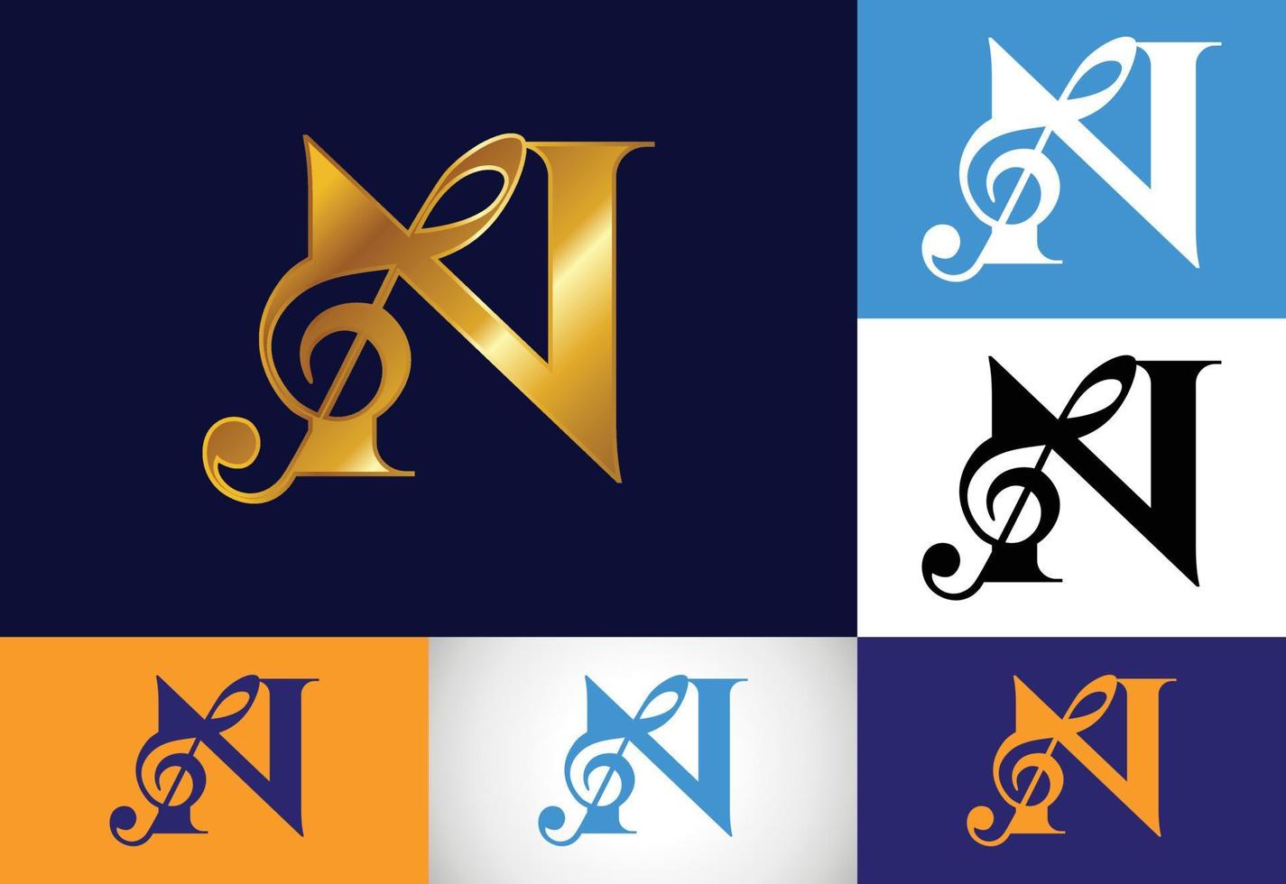 Initial N monogram alphabet with a musical note. Symphony or melody signs. Musical sign symbol. vector