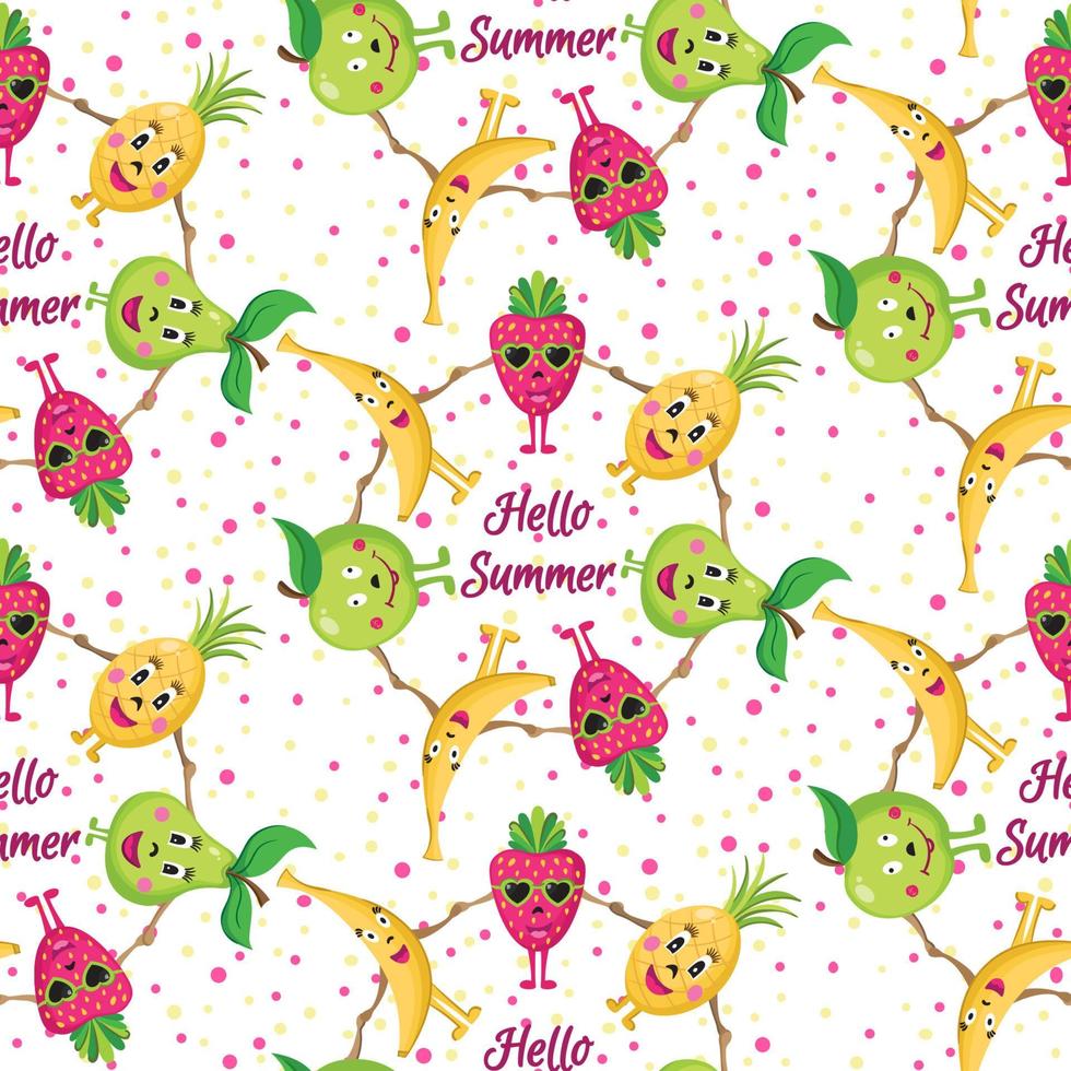 Fruits vector seamless pattern. Hello summer background. Bright summer fruits illustration.