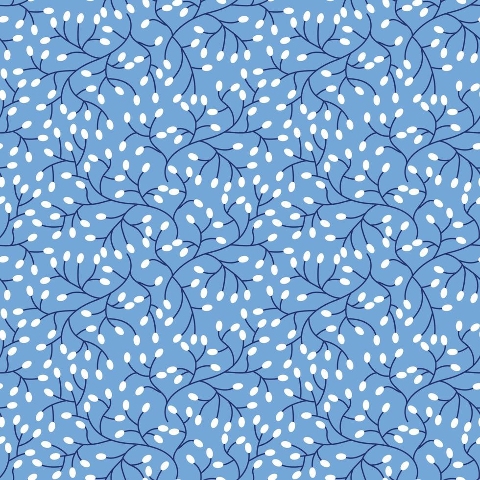 Seamless pattern with willow branches on a blue background vector