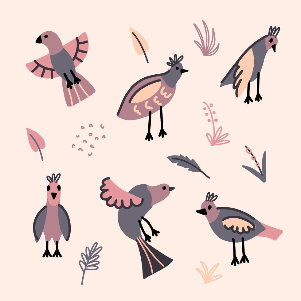 A set of images of cartoon birds pigeons in different poses vector