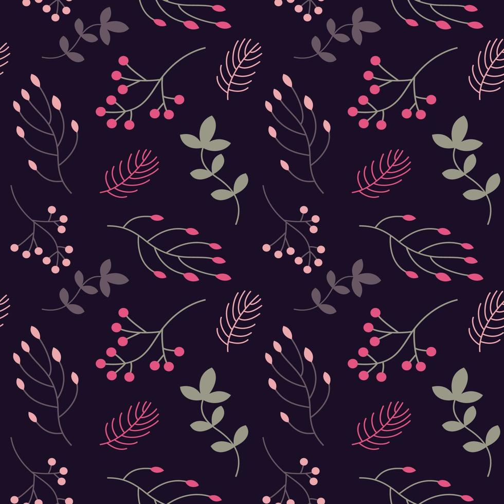 Seamless pattern with different twigs with leaves, flowers and berries vector