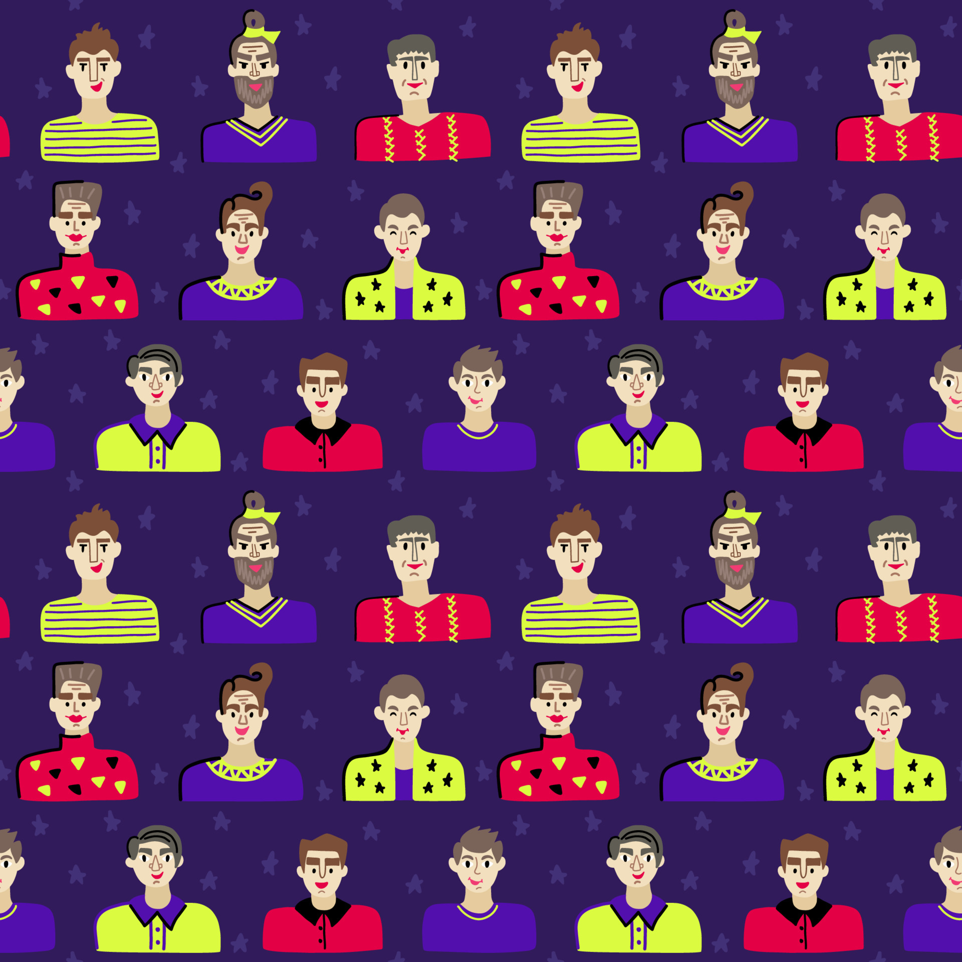 Seamless Pattern With Portraits Of Men With Different Hairstyles And  seamless-pattern-with-portraits-of-men-with-different-hairstyles-and