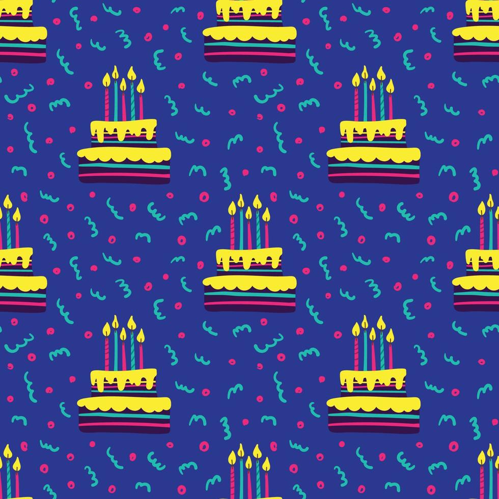 patrón de cumpleaños sin costuras con velas de pastel de cumpleaños y confeti vector