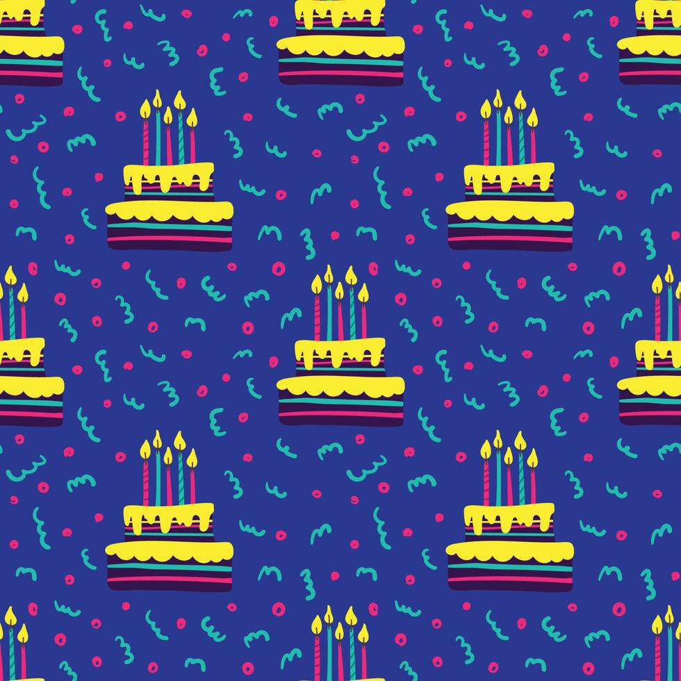 Seamless birthday pattern with birthday cake candles and confetti vector