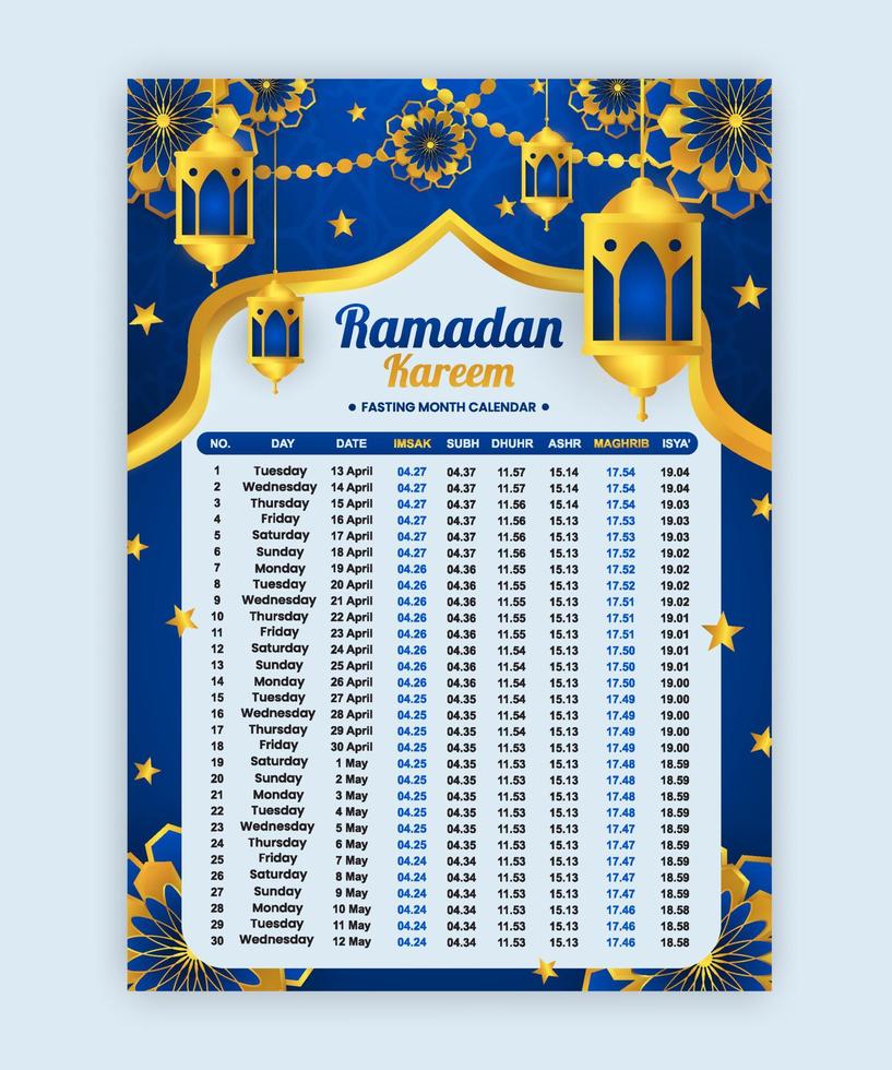 Template of Set Fasting Ramadan Month Calender Pages vector