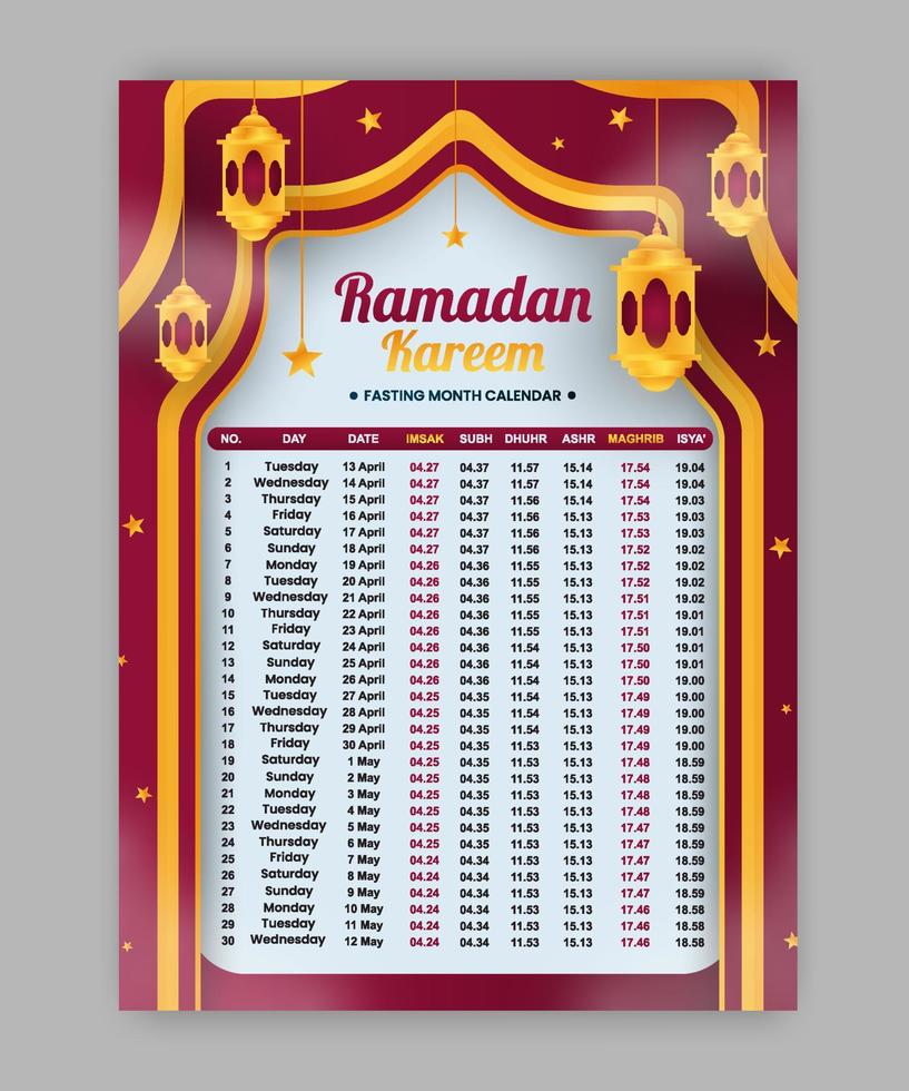 plantilla de página de calendario islámico árabe ramadán vector