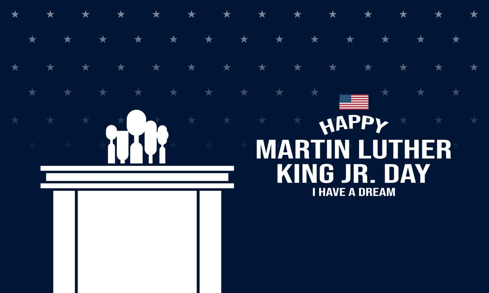 feliz dia de martin luther king. inscripción de felicitación en el fondo de la bandera americana. nadie. vector