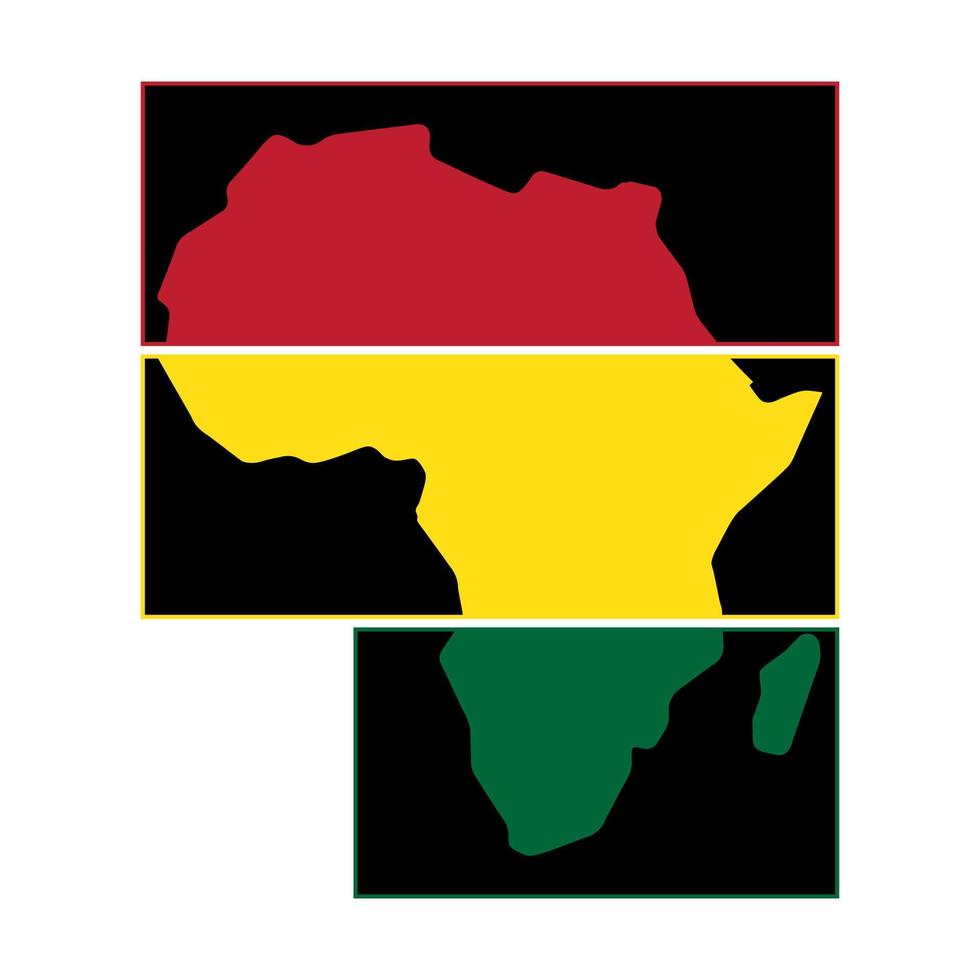 silueta del continente africano con cuadrado rojo, amarillo y verde vector