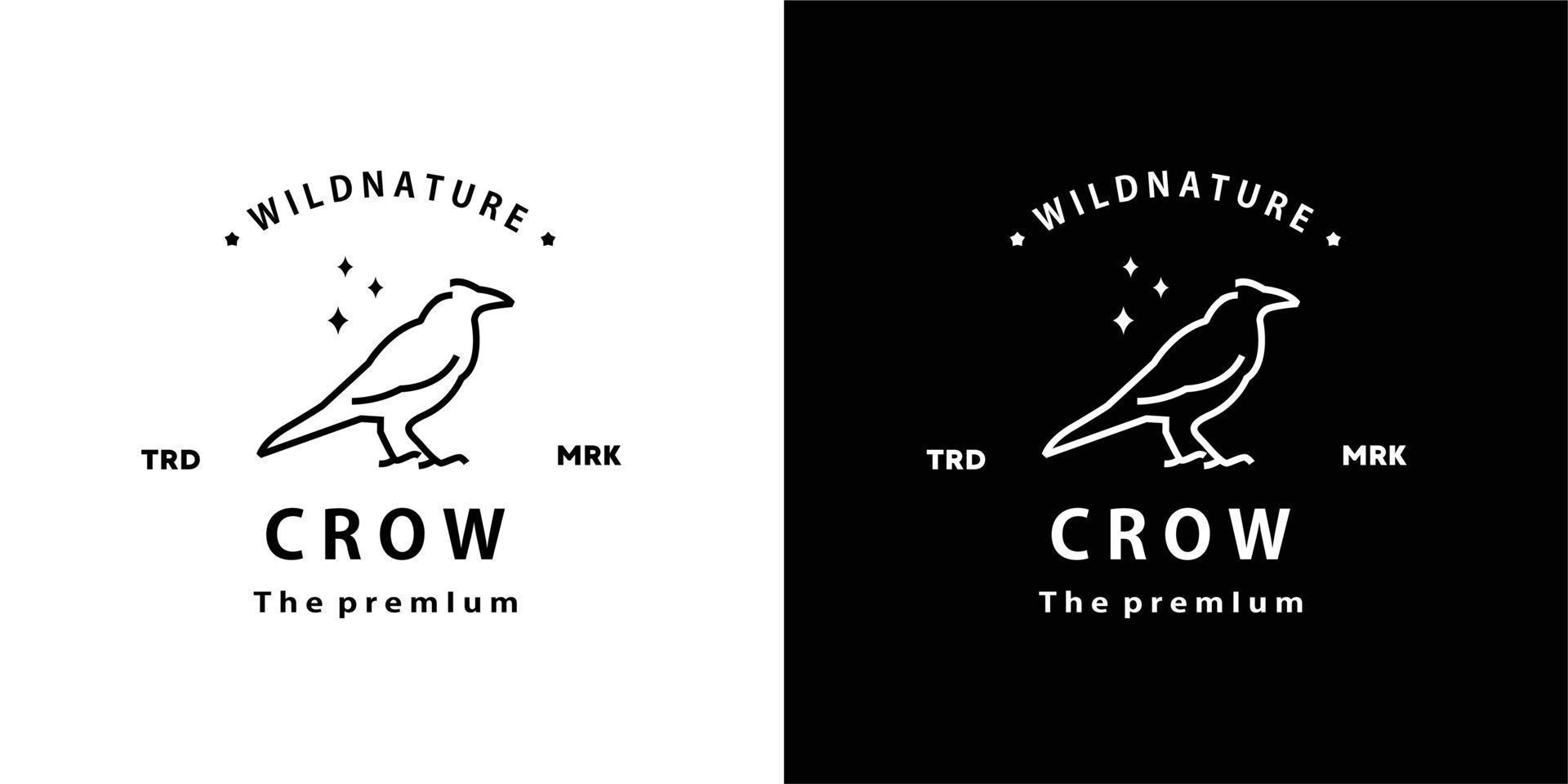 vintage retro hipster crow logo vector outline monoline art icon