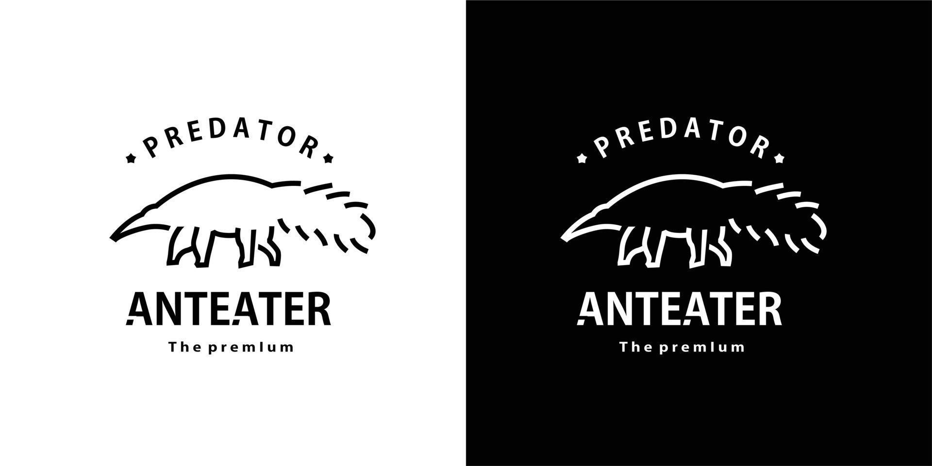 vintage retro hipster anteater logo vector outline monoline art icon