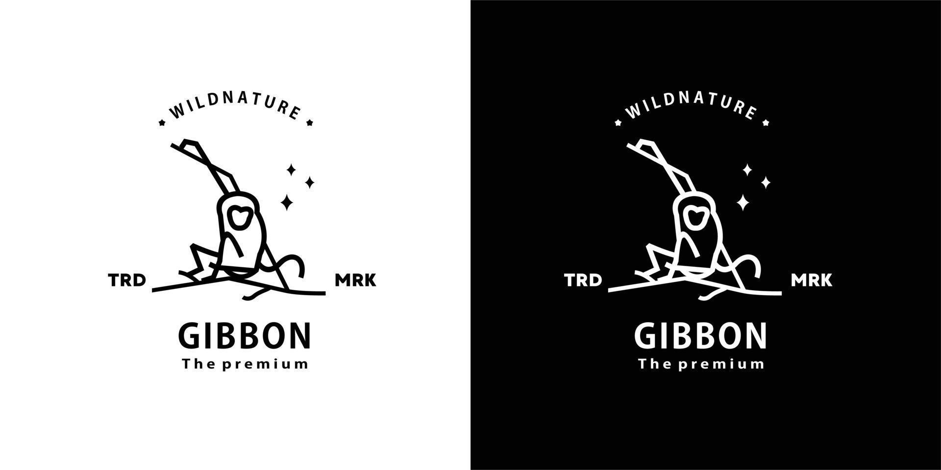 vintage retro hipster gibbon logo vector outline monoline art icon