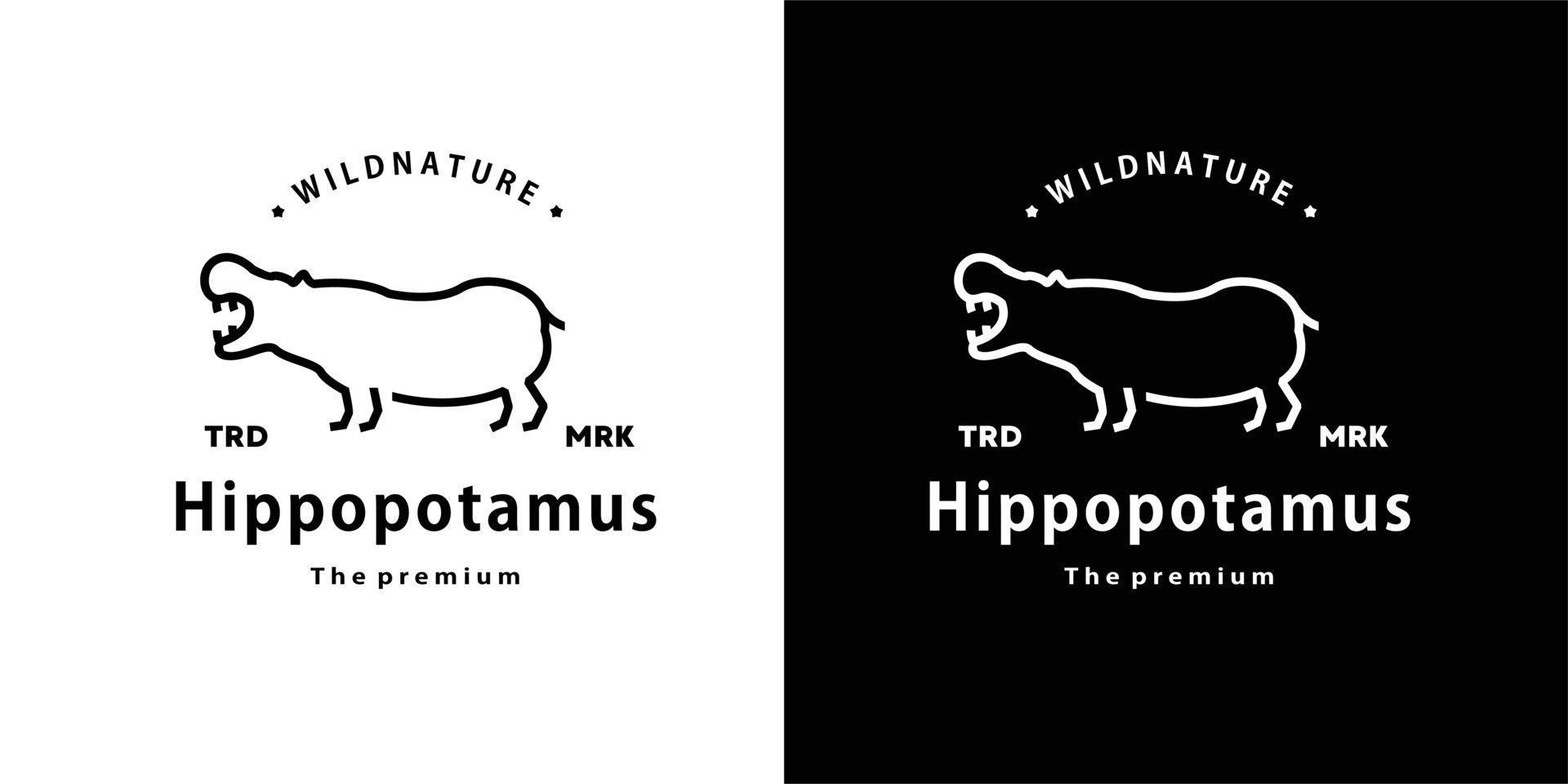 vintage retro hipster hippopotamus logo vector outline monoline art icon