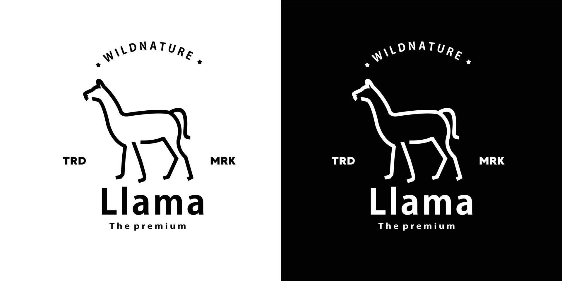 vintage retro hipster llama logo vector outline monoline art icon