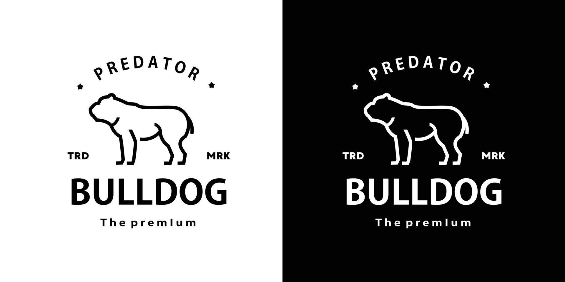 vintage retro hipster bulldog logo vector outline dog monoline art icon