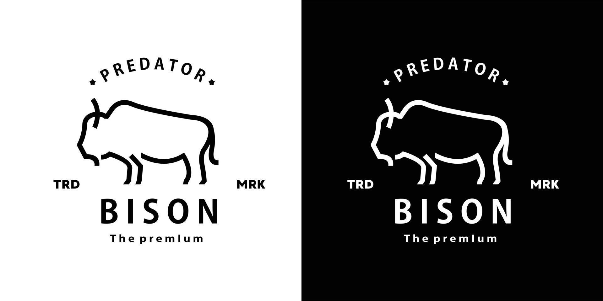 vintage retro hipster bison logo vector outline bull monoline art icon