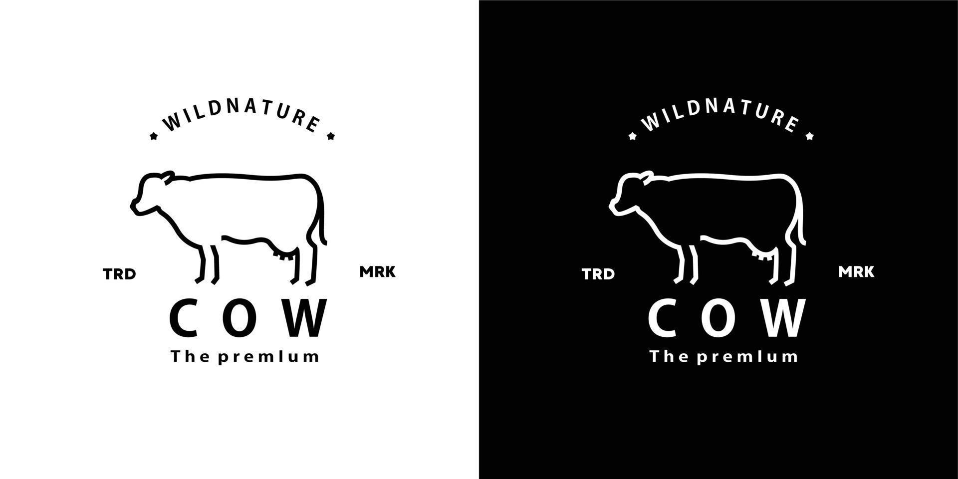 vintage retro hipster cow logo vector outline monoline art icon for farm