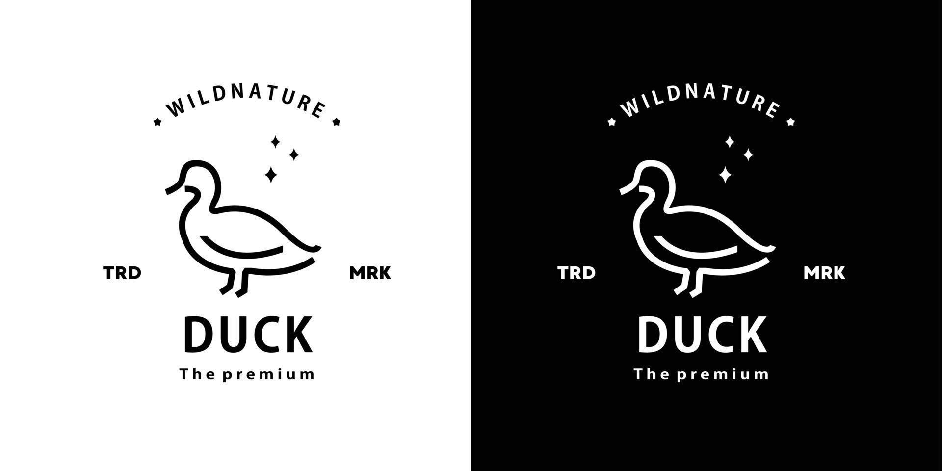 vintage retro hipster duck logo vector outline monoline art icon